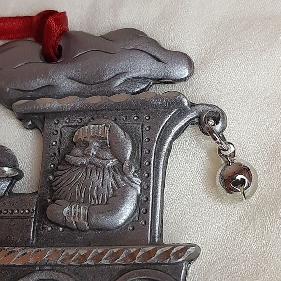 Santa on Train Pewter Christmas Ornament Locomotive Engine Conductor - Picture 2 of 4